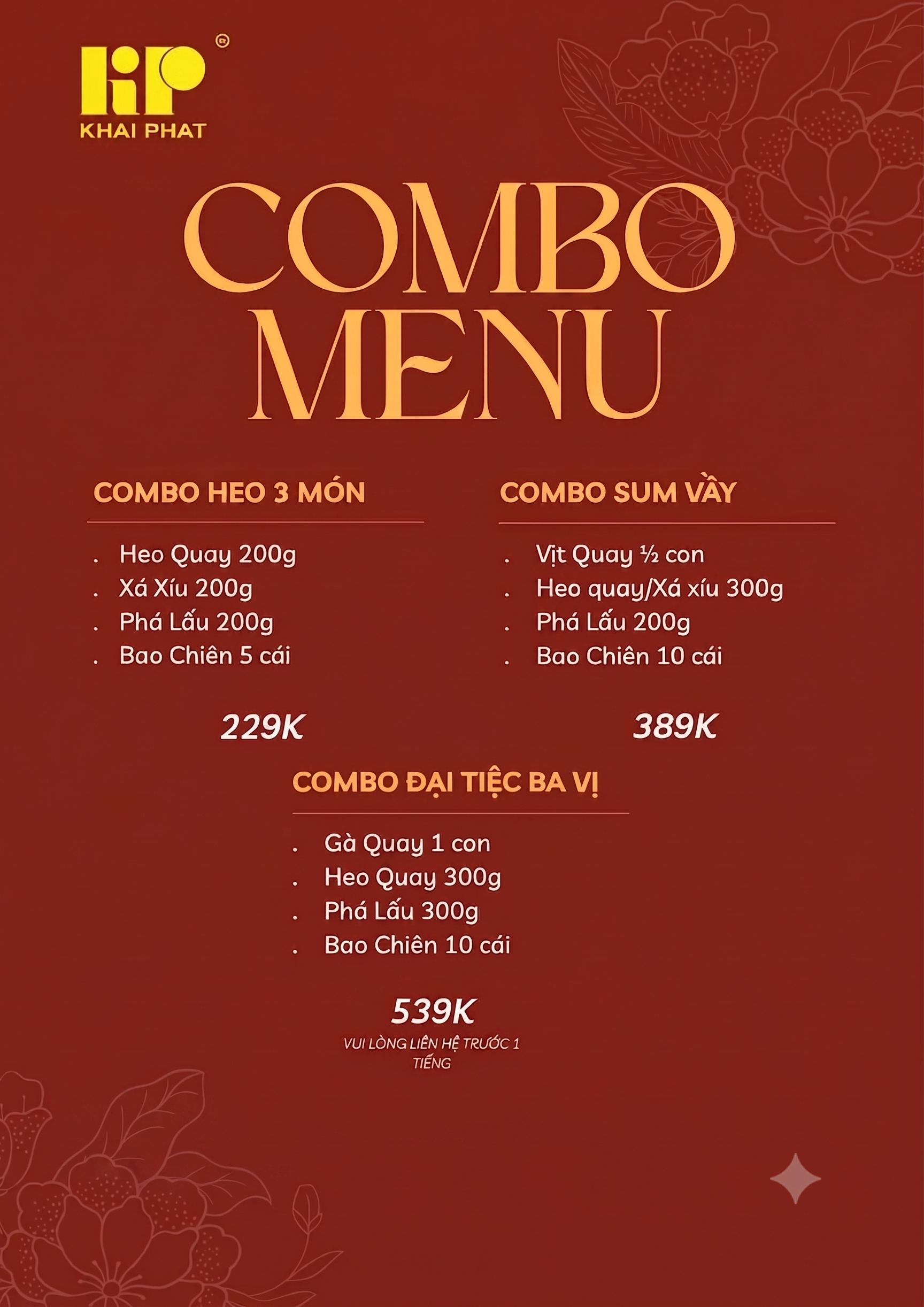 Các gói Combo sum vầy và đại tiệc đa dạng